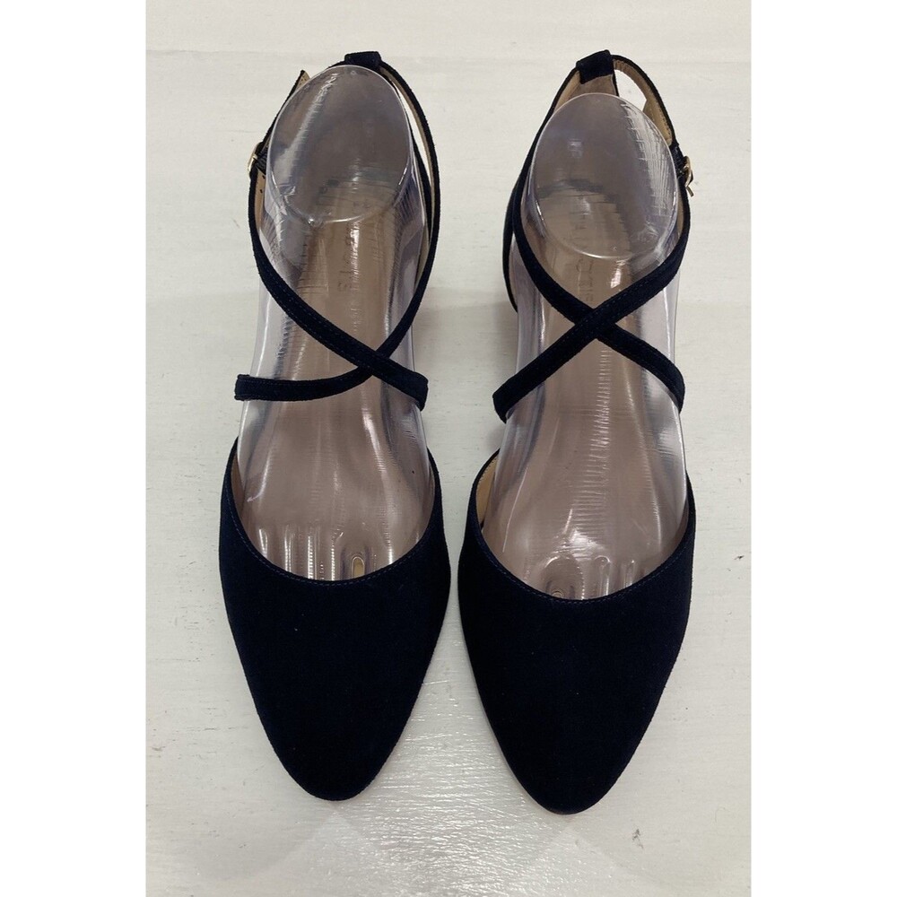 Talbots Laney Wedge Heels Womens 8.5M Indigo Blue Leather Criss Cross Shoes - Picture 2 of 10